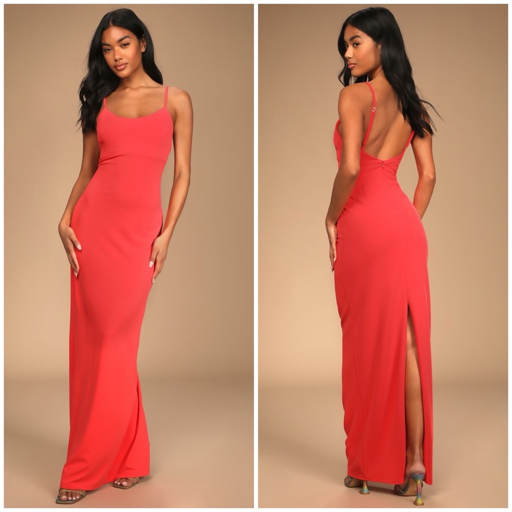NWT LULU’S Boldest Romance Coral Pink Sleeveless Maxi Dress